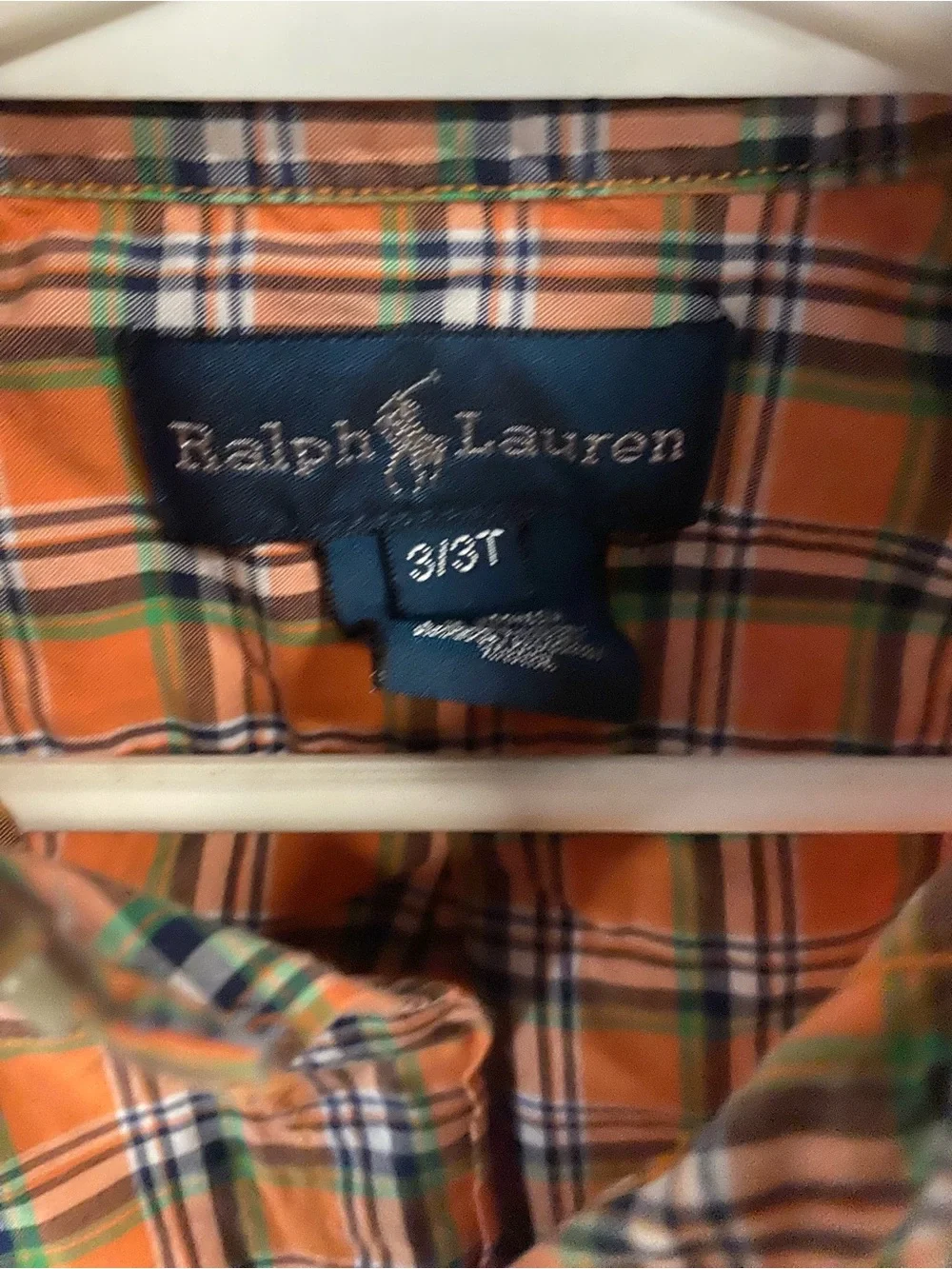 Ralph Lauren Orange Plaid Button-Down Shirt for Kids Boys size 3T